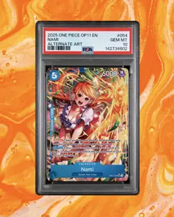 2025 ONE PIECE OP11-A FIST OF DIVINE SPEED ALTERNATE ART #054 NAMI PSA 10 - Image 1