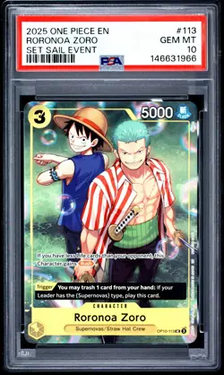 2025 ONE PIECE PROMOS SET SAIL EVENT #113 RORONOA ZORO PSA 10 - Image 1