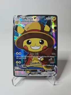 Luffy Pikachu VCOS 999 HP ⚡ Full Art Holo Custom Card – One Piece Straw Hat Pika - Image 1