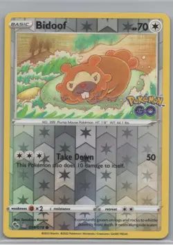 Bidoof (Peelable Ditto) 059/078 Reverse Holo Common Pokemon GO Pokemon NM - Image 1