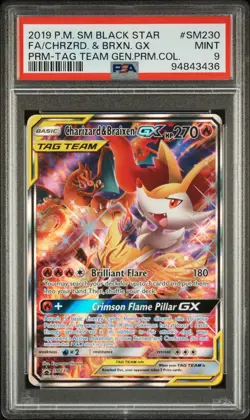 Pokemon Charizard & Braixen GX SM230 Sm Holo Tag Team Generations Promo PSA 9 - Image 1