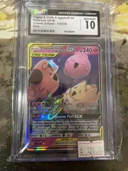 CGC 10 GEM MINT Togepi Cleffa & Igglybuff GX Cosmic Eclipse 143/236 Holo Pokemon - Image 1