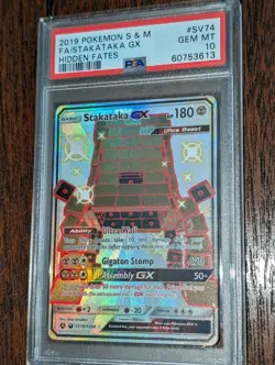 Pokemon Stakataka GX Hidden Fates Full Art Shiny Holo Rare SV74 PSA 10 Gem Mint - Image 1