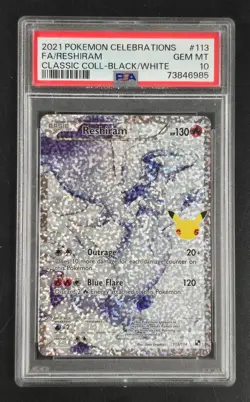 RESHIRAM 2021 Celebrations Classic Black White Full Art #113 PSA 10 Pokemon GEM - Image 1