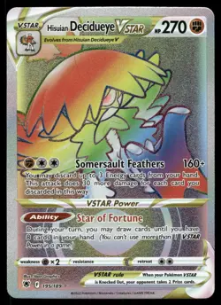 Pokemon Cards Hisuian Decidueye VSTAR 195/189 Astral Radiance Rainbow Rare NM - Image 1