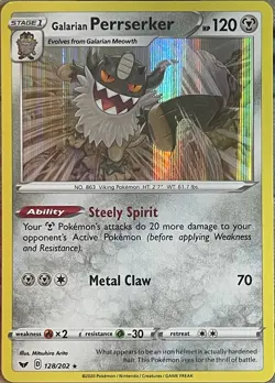 Galarian Perrserker Holo Rare - 128/202 - Sword & Shield Base Pokemon 2020 - Image 1