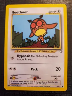Hoothoot 60/111 Common Neo Genesis Pokemon Unlimited Lightly Played - Image 1