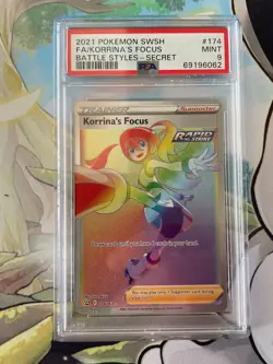 Pokemon SWSH Battle Styles Full Art 174 Korrina's Focus Secret Rare PSA 9 MINT - Image 1