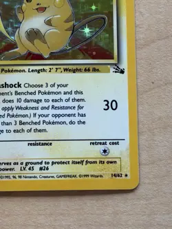 1999 Pokemon Fossil Raichu Holo 14/62 - Image 3