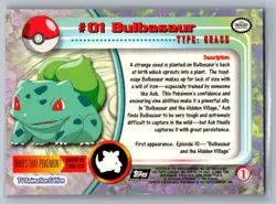 Topps #01 Bulbasaur Pokemon Card Blue Logo TV Animation Edition Series - Image 2