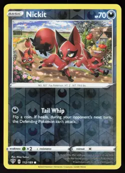 Nickit 112/189 Common Darkness Ablaze Pokemon Reverse Holo Lightly Played - Image 1