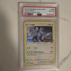 Rare Pokemon Lugia SWSH Sword & Shield Promo SWSH069 Prerelease Staff Holo PSA 8 - Image 2
