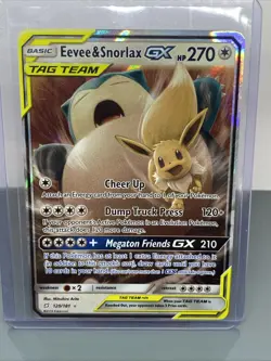 Pokemon TCG Eevee & Snorlax GX Holo Ultra Rare Card Sun and Moon Team Up 120/181 - Image 1