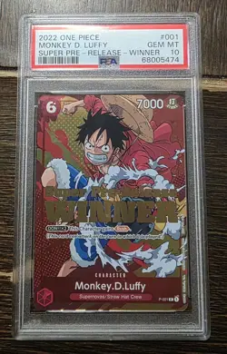 2022 ONE PIECE Monkey D Luffy P-001 (Super Pre-Release WINNER) PSA10 - Image 1