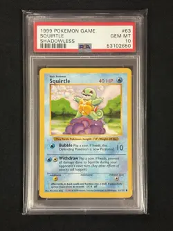 Squirtle 63/102 SHADOWLESS PSA 10 GEM MINT 1999 Base Set Graded Pokemon Card - Image 1
