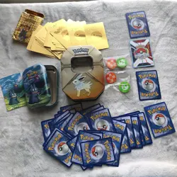 Pokemon Lot Tins, Cards, Foil Gold Cards Pokemon - Image 1