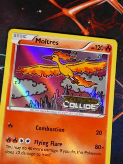 LP Pokemon Prerelease MOLTRES Card XY BLACK STAR PROMO XY127 Holo Fates Collide - Image 1