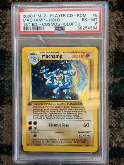 Pokemon TCG Machamp 1st Edition COSMOS Holofoil PSA 6 8/102 1999 2000 - Image 1