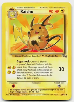 Raichu 29/62 Rare Fossil Pokemon Unlimited Moderately Played - Image 1
