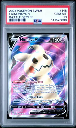 2021 POKEMON SWORD & SHIELD BATTLE STYLES #148 FULL ART/MIMIKYU V PSA 10 - Image 1