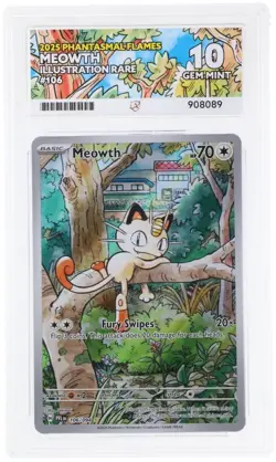 Pokemon TCG | Ace 10 Meowth 106/094 Phantasmal Flames Perfect Subgrades Graded - Image 1