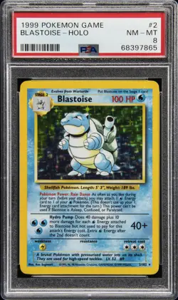 1999 POKEMON BASE SET UNLIMITED #2 BLASTOISE-HOLO PSA 8 - Image 1