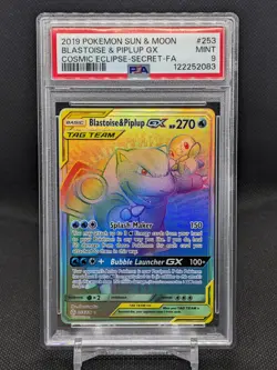 Blastoise & Piplup GX 253/236 PSA 9 Mint 2019 Pokemon Sun & Moon Cosmic Eclipse - Image 1