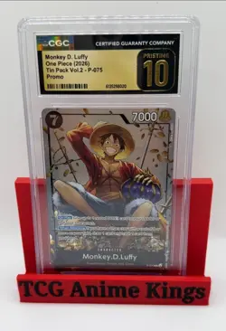 CGC 10 Pristine Monkey.D.Luffy (Tin Vol. 2) P-075 One Piece Promo - Image 1