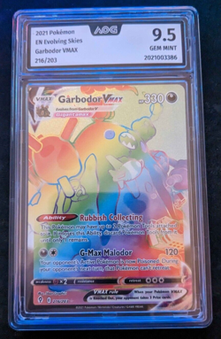 2021 Pokemon SWSH Evolving Skies 216/203 Garbodor Vmax Rainbow AOG 9.5 Gem Mint - Image 1