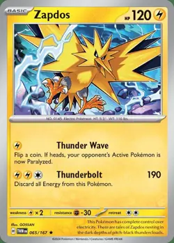 x1 Zapdos - 065/167 - Holo Rare Pokemon SV06 Twilight Masquerade M/NM - Image 1