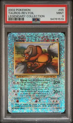2002 POKEMON LEGENDARY COLLECTION #65 TAUROS-REVERSE FOIL PSA 9 - Image 1