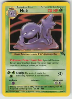 Muk 28/62 Rare Fossil Pokemon Unlimited Heavily Played - Image 1
