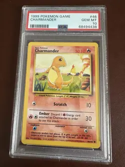 1999 Pokemon Base Set Unlimited #46 Charmander PSA 10 - Image 1