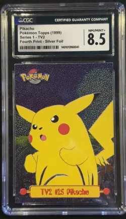 PIKACHU 1999 TOPPS POKEMON SERIES 1 - TV2 FOURTH PRINT SILVER FOIL - Image 1