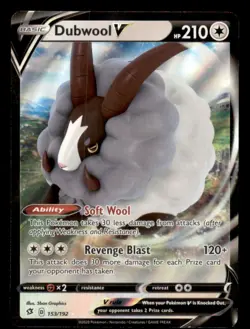 Dubwool V 153/192 Holo V Rare Rebel Clash Pokemon Near Mint - Image 1