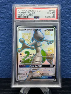 2019 Pokemon S&M Full Art Mewtwo GX Hidden Fates #SV59 Gem Mint PSA 10 - Image 1