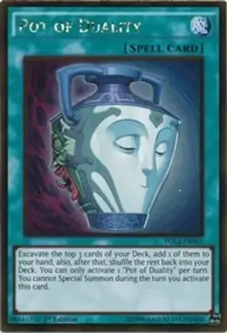 YUGIOH 1ST ED PGL2-EN055 POT OF DUALITY GOLD RARE HOLO FOIL NEAR MINT NM - Image 1
