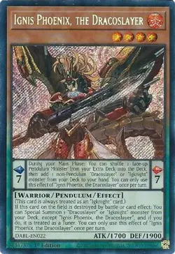 YUGIOH 1ST DABL-EN022 IGNIS PHOENIX, THE DRACOSLAYER SECRET RARE NEAR MINT (NM) - Image 1
