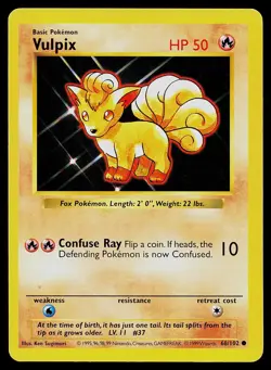 Pokemon Card Base Set Shadowless Vulpix 68/102 Unlimited Common - Image 1