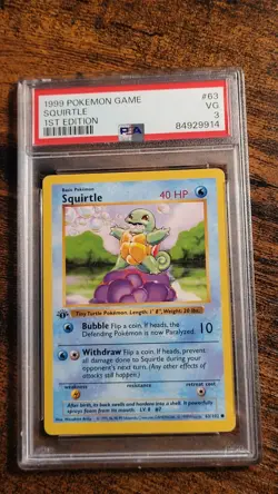 Squirtle 1st Edition PSA 3 Pokemon Base Set Shadowless 1st Ed 63/102 - Image 1
