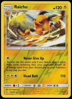 Raichu 55/214 Rare Unbroken Bonds Pokemon Reverse Holo Lightly Played - Image 1