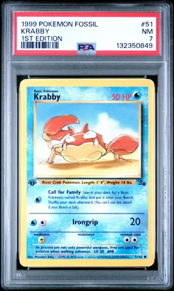 1999 POKEMON FOSSIL 1ST ED #51 KRABBY PSA 7 - Image 1