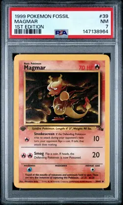 1999 POKEMON FOSSIL 1ST EDITION #39 MAGMAR PSA 7 - Image 1