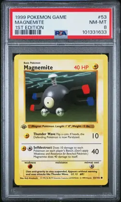 PSA 8 - Pokemon Card - Base 53/102 - MAGNEMITE (common) *1st Edition* - NM-MT - Image 1