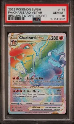 PSA 10 2022 Pokemon Charizard VSTAR Rainbow #174 Brilliant Stars Holo1492 - Image 1