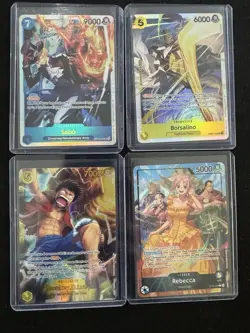 One Piece TCG CCG Holo Card Lot - Monkey D Luffy, Borsalino, Rebecca & Sabo - Image 1