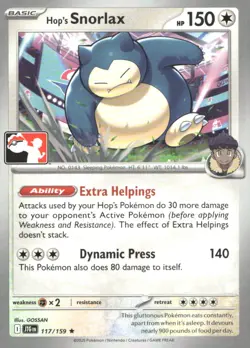 Hop's Snorlax 117/159 Rare Prize Pack Series Cards Pokemon Near Mint - Image 1