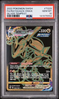 2022 POKEMON SWORD & SHIELD SILVER TEMPEST #TG29 FULL ART/RAYQUAZA VMAX PSA 10 - Image 1