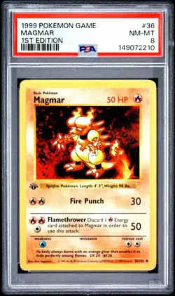 1999 POKEMON BASE SET 1ST EDITION #36 MAGMAR PSA 8 - Image 1