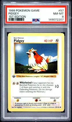 1999 POKEMON BASE SET 1ST EDITION #57 PIDGEY PSA 8 - Image 1